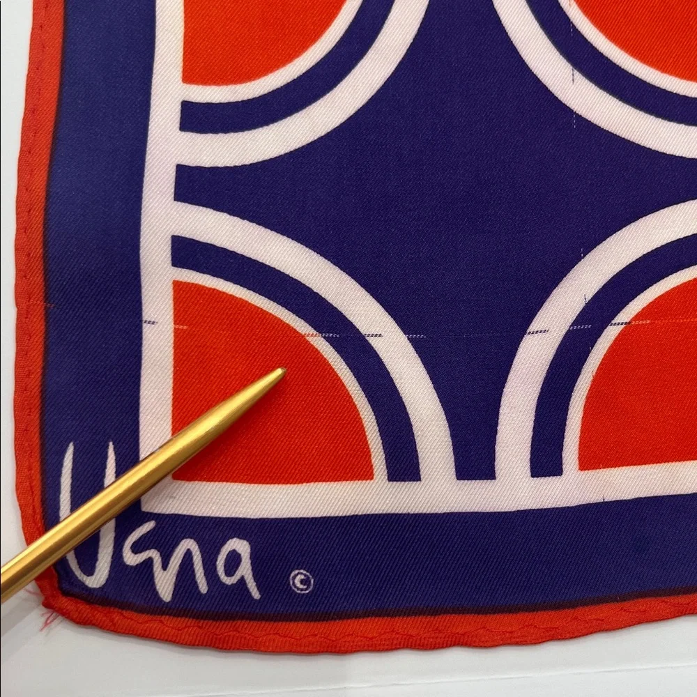 Vintage Vera Neumann Square Geometric Red and Blue Scarf 23” Square circles